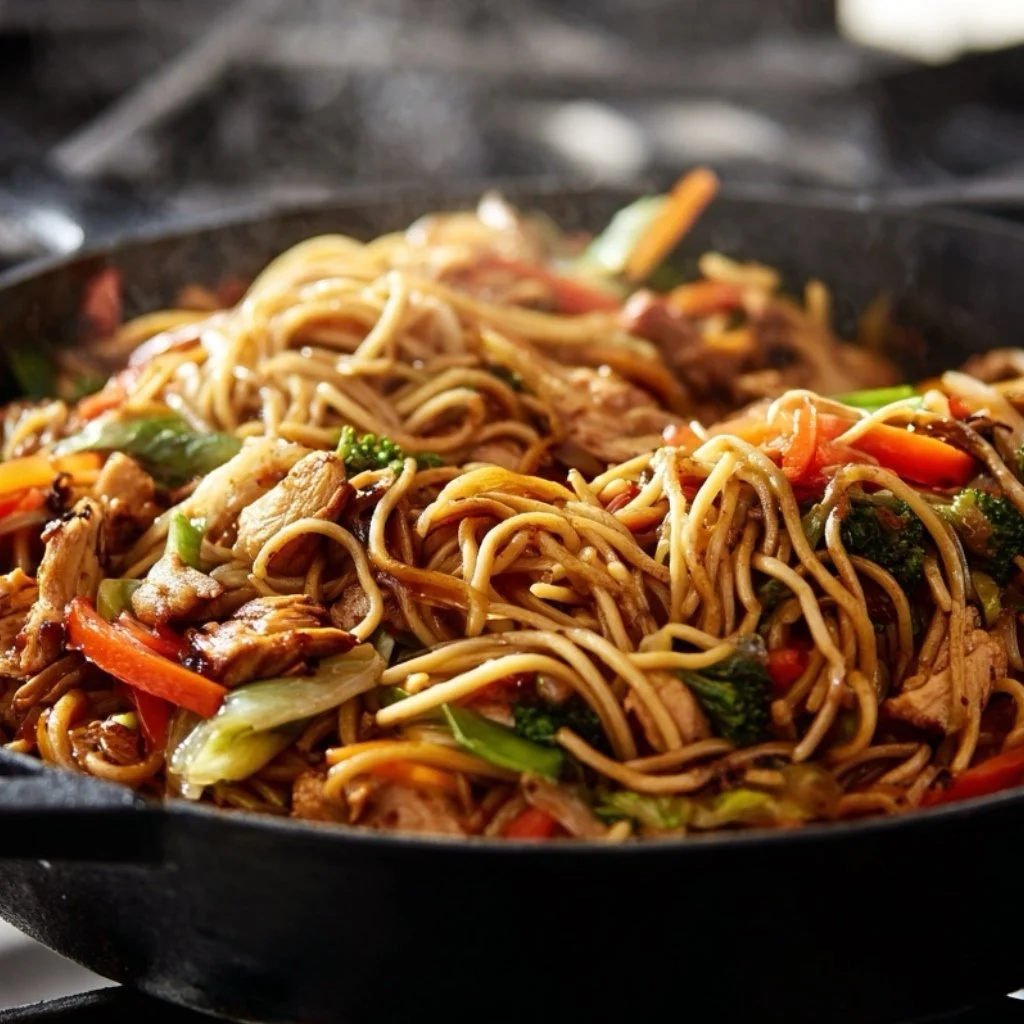 combined ingredient for chicken lo mein