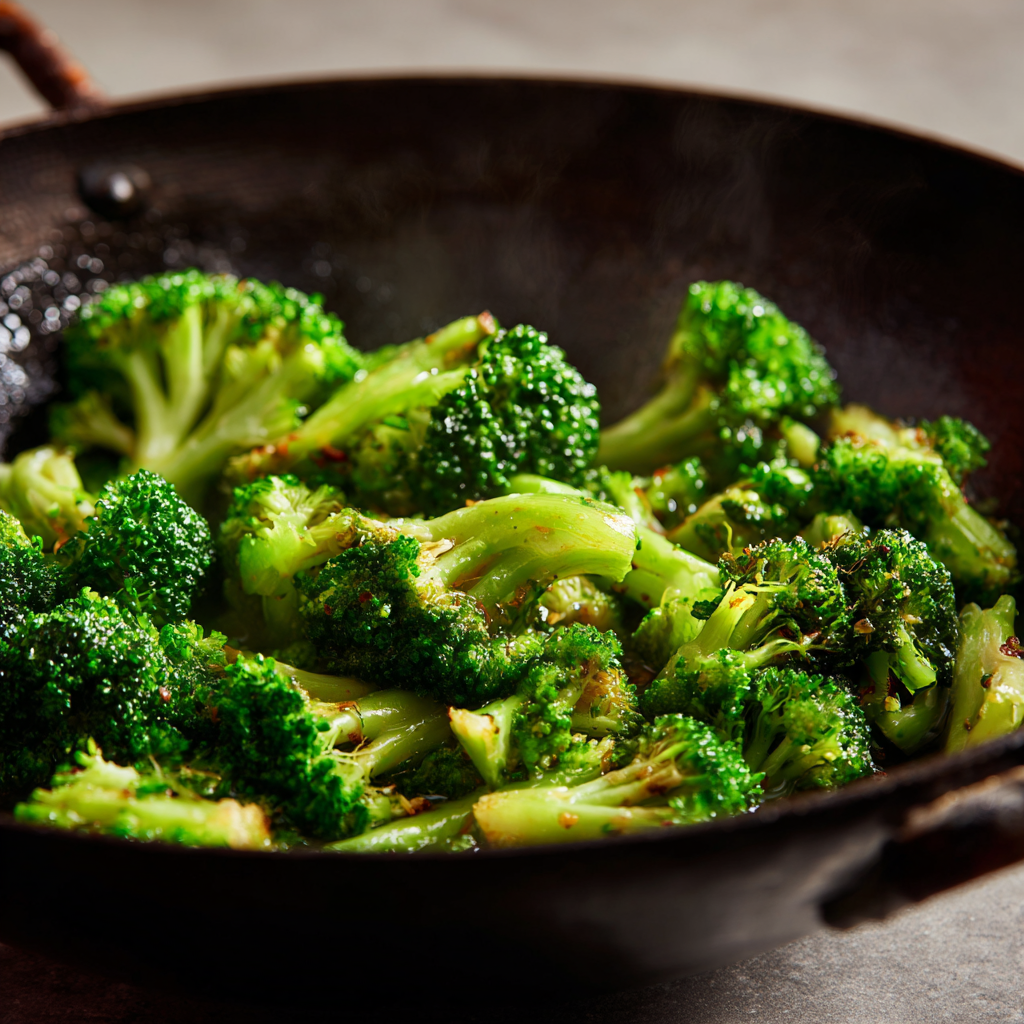 broccoli being steamed on skillet