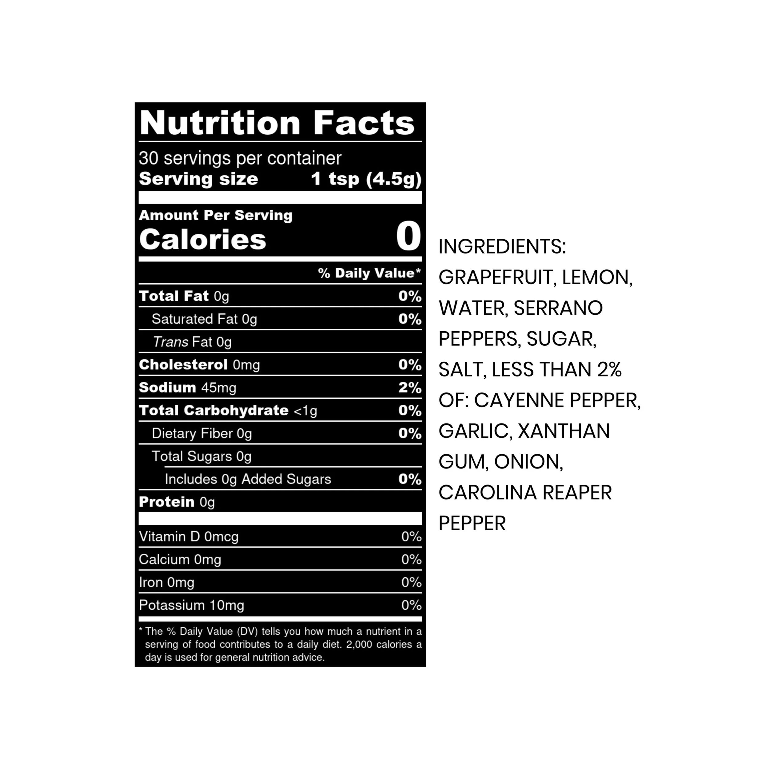 Blazing Citrus "Hot" Hot Sauce nutrition information