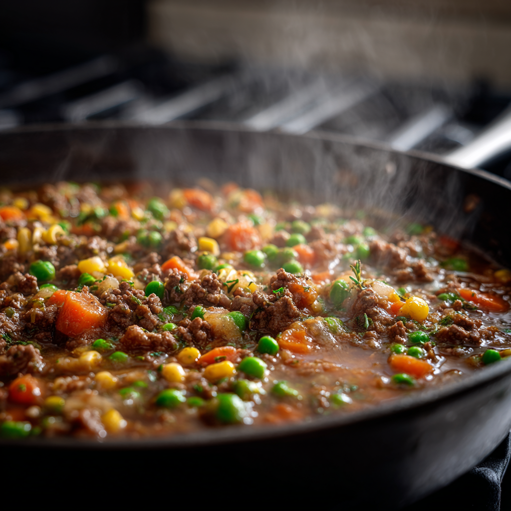 Sheppards pie filling on stove