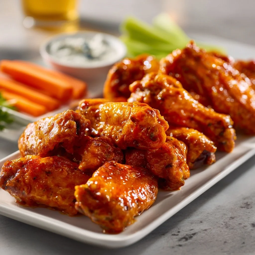 finished wings on serving dish