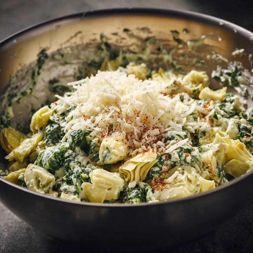 spinach and artichokes added to mix