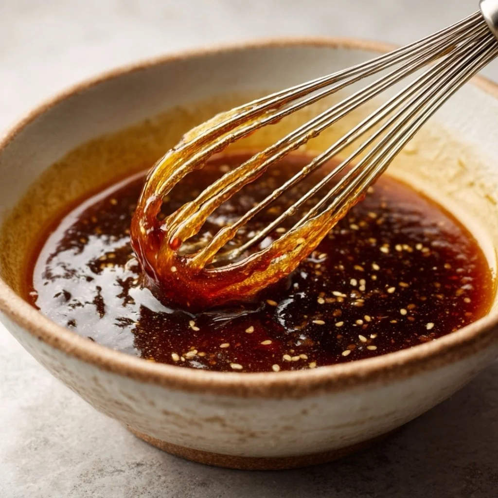 sesame chicken glaze whipped in bowl