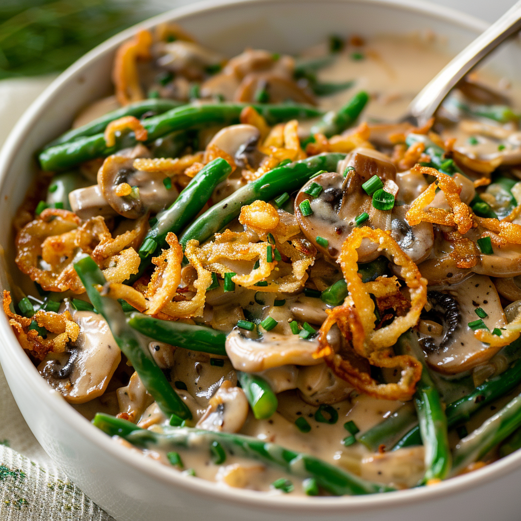 green beans mixed with caserole sauce