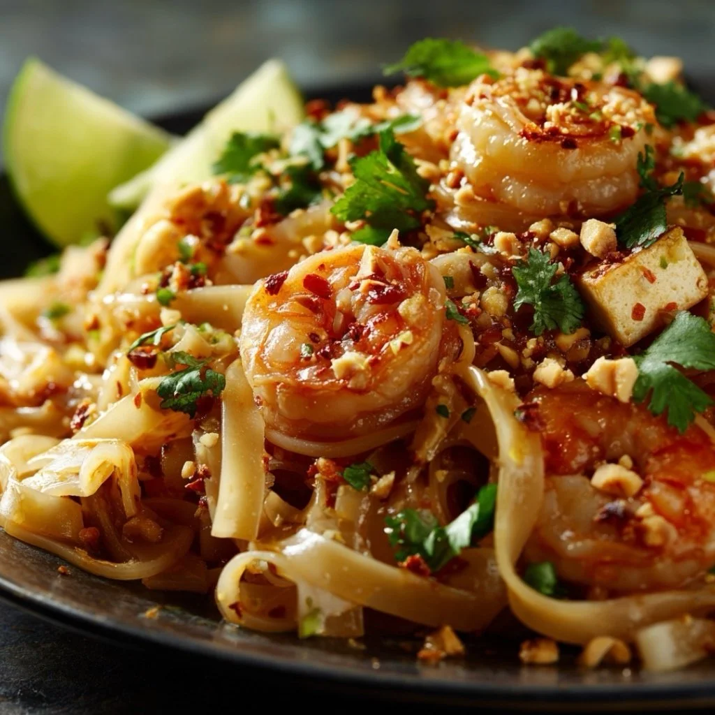 close up of finished pad Thai