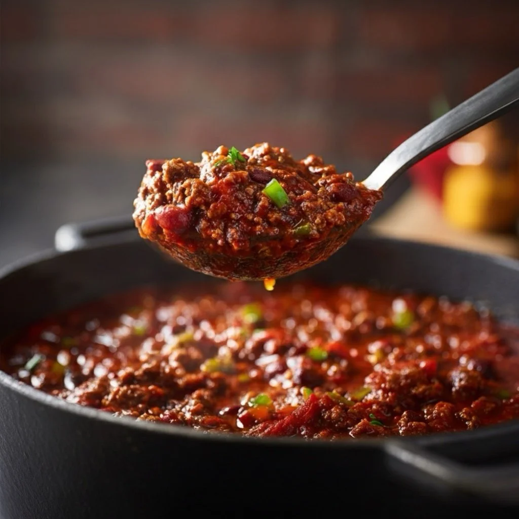 ladle full of chili con carne