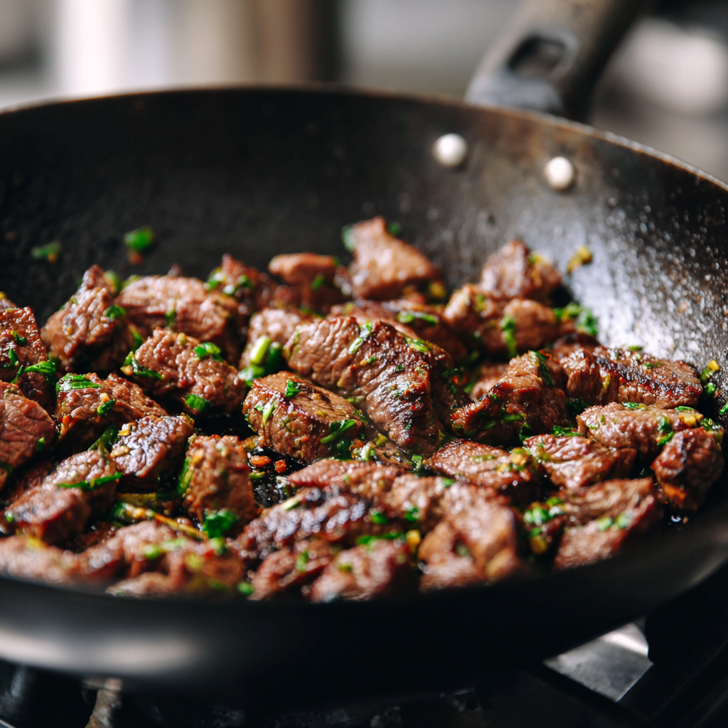 beef searing for broccoli beef