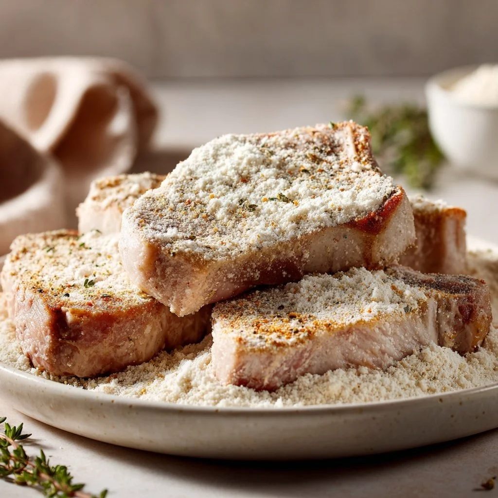 seasoned pork chop on white dish