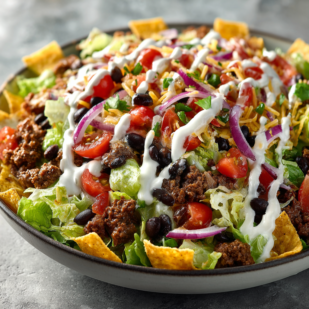 taco salad on serving bowl