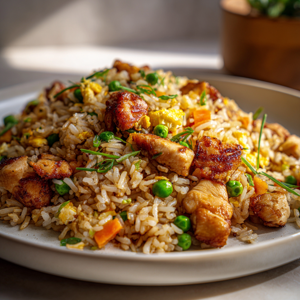 finished fried rice served with garnish