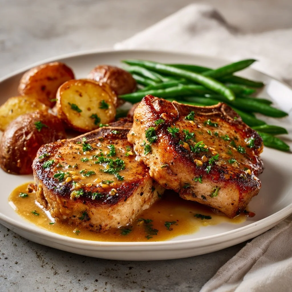 pork chop plated to serve