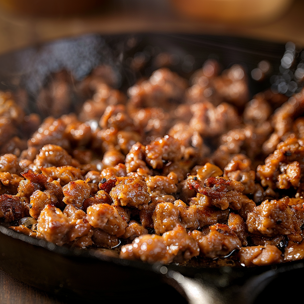 sausage growing in black skillet