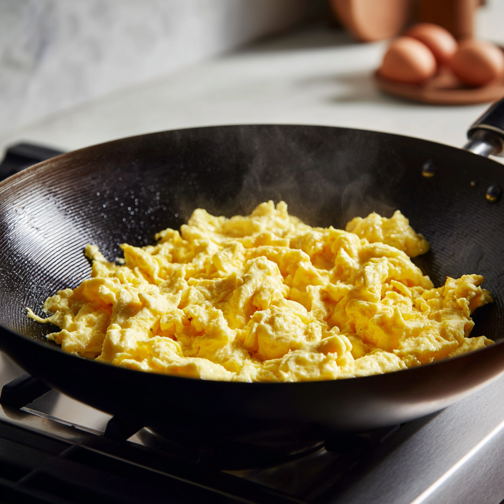 scrambling eggs for fried rice