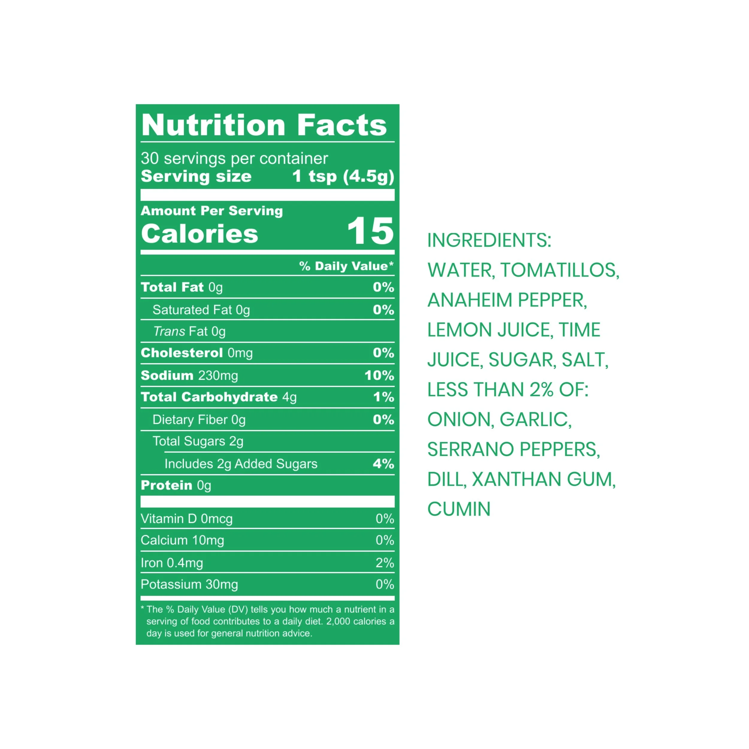 Wes Mar Mi Verde Sauce nutrition information