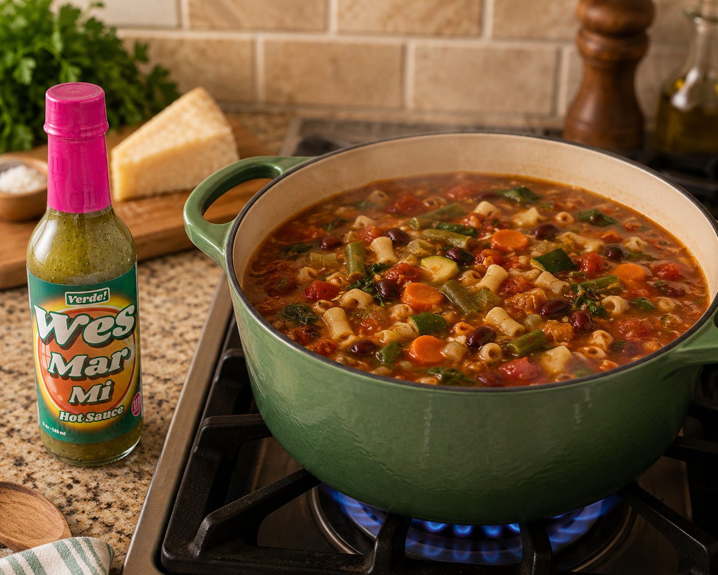 minestrone soup with wesmarmi verde mild hot sauce vinegar free