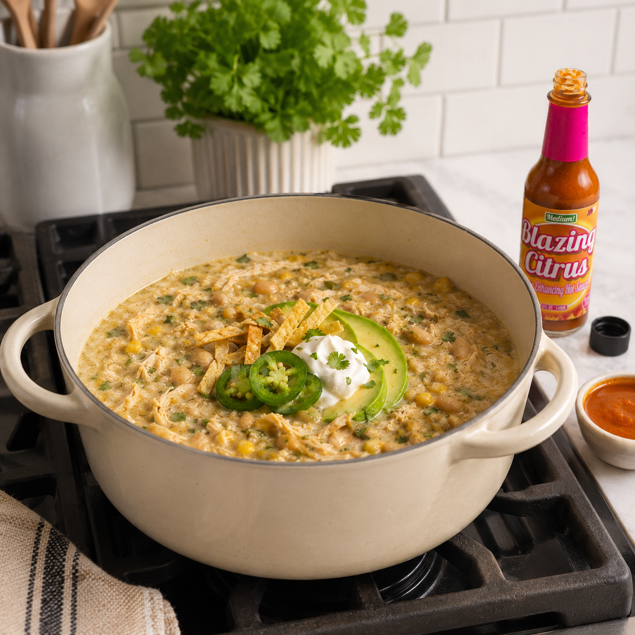 white chicken chili with blazing citrus medium hot sauce vinegar free