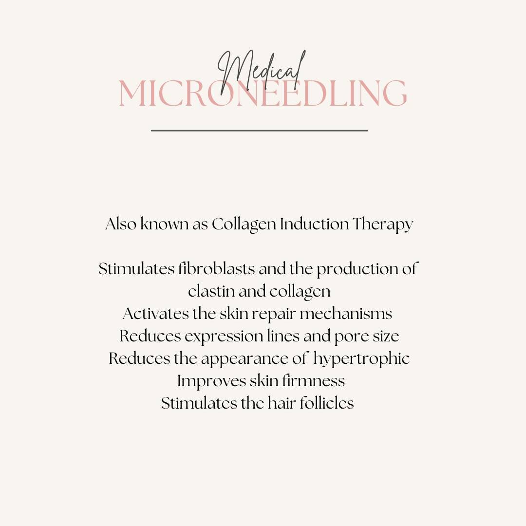 Also know as the Collegen Induction Therapy, medical micro needling create multiple micro-channels to break down dull, dead skin cells. It's minimally invasive and creates pin point punctures to trigger the skins own natural healing.

Book online wit