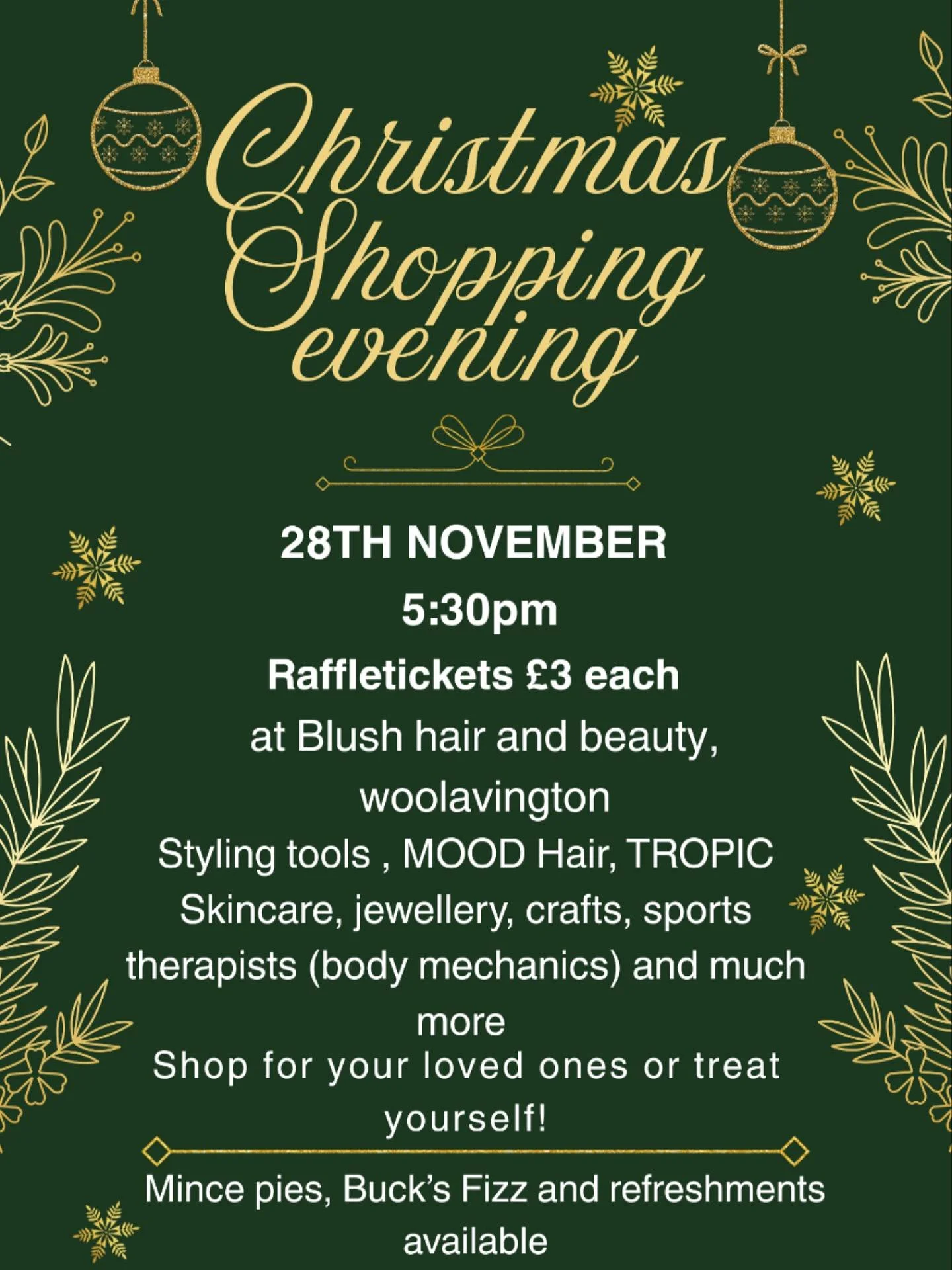 Tickets now available for our Christmas Shopping Evening.
Great idea for finding Christmas presents for friends &amp; family.

&pound;3 for the raffle ticket.
Drinks, Nibbles &amp; Laughs included 🎄🎄🎄🥰🥰🥰