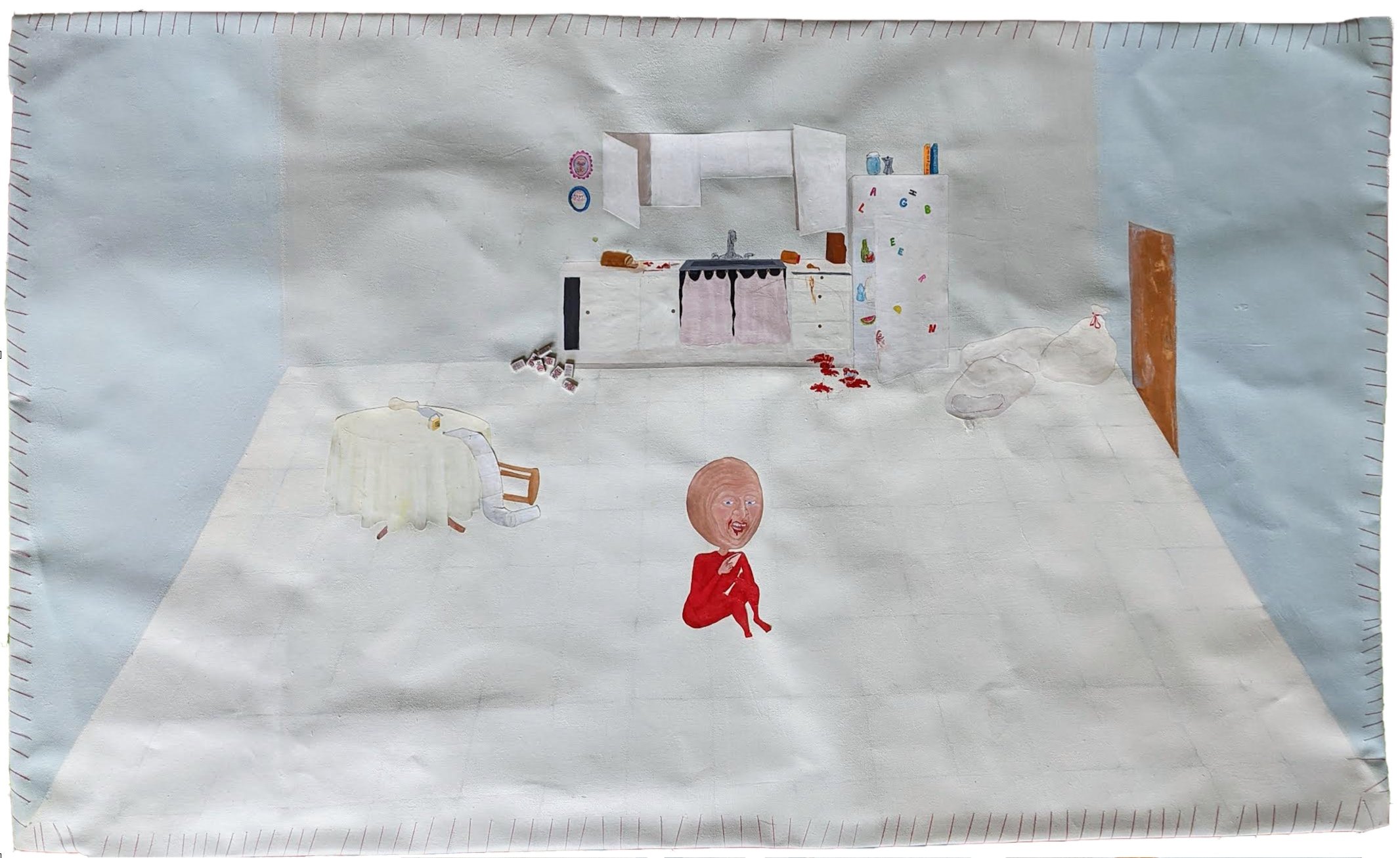 Controlled
54 x 36
Acrylic and paper on canvas,
Thread stitched edges
