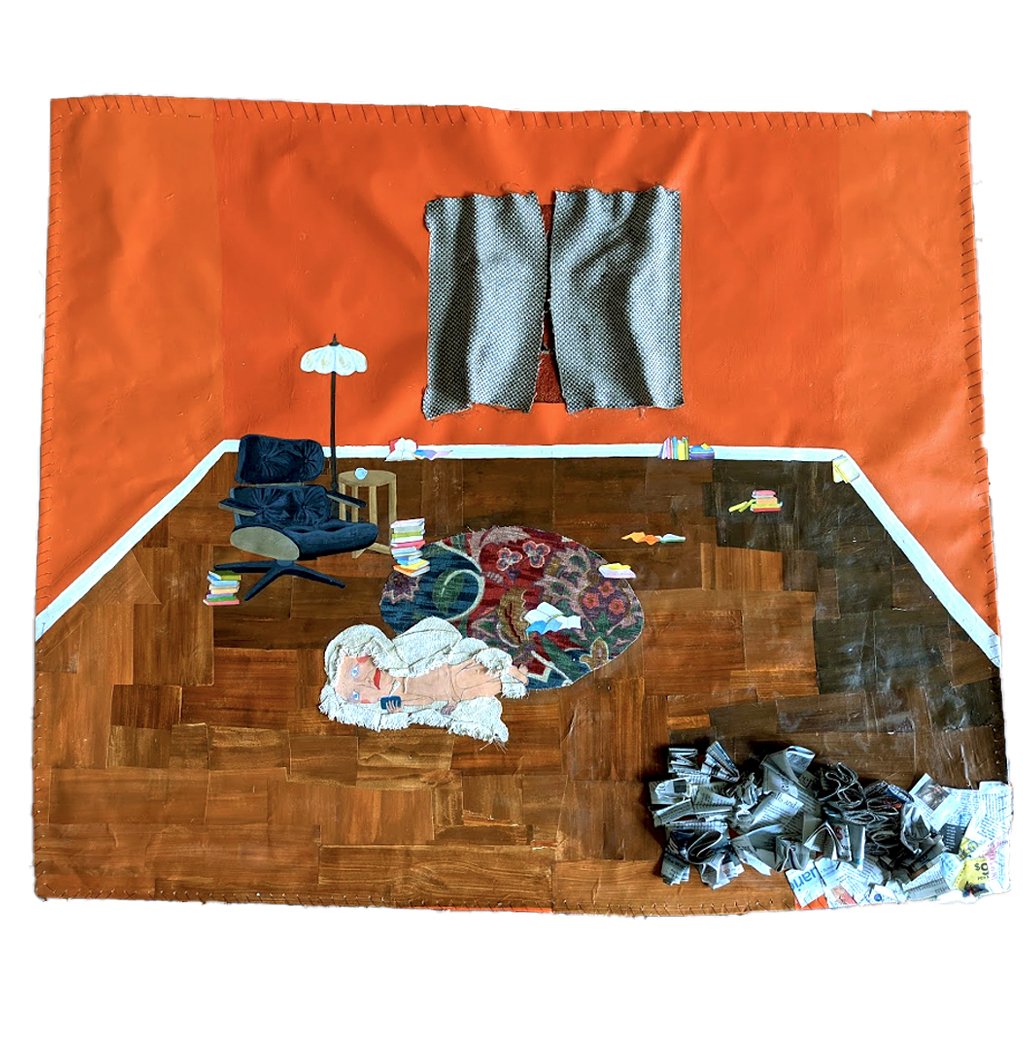 Distracted
50 x 41
Mixed media on canvas, Stitched edges