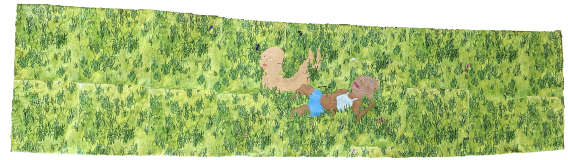 Relaxed
82 x 20
Acrylic and paper on canvas,
Thread stitched edges