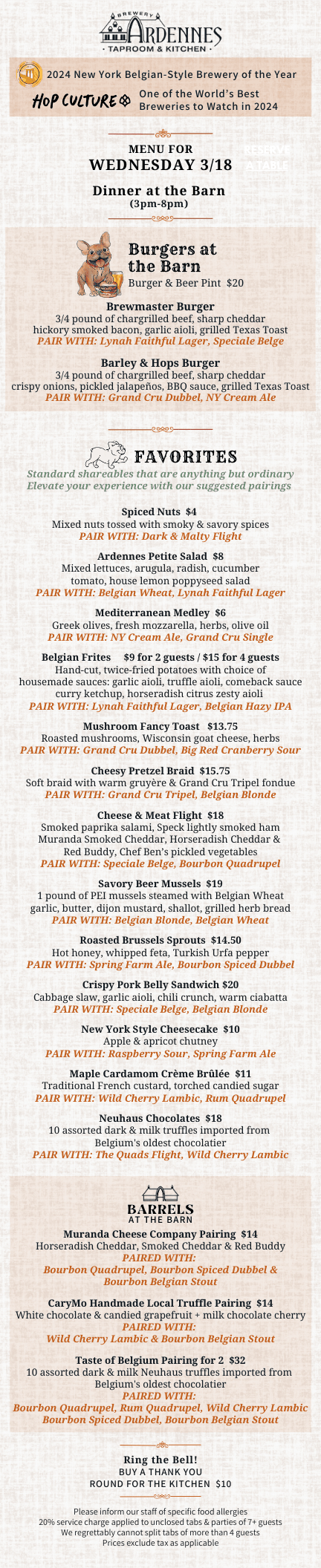 Brewery Ardennes Food Menu