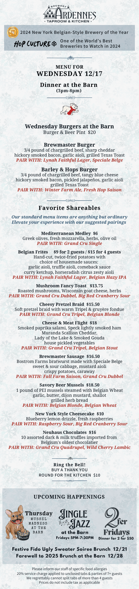 Brewery Ardennes Food Menu