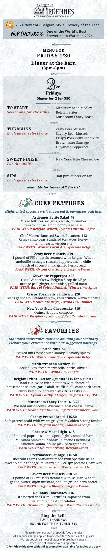 Brewery Ardennes Food Menu