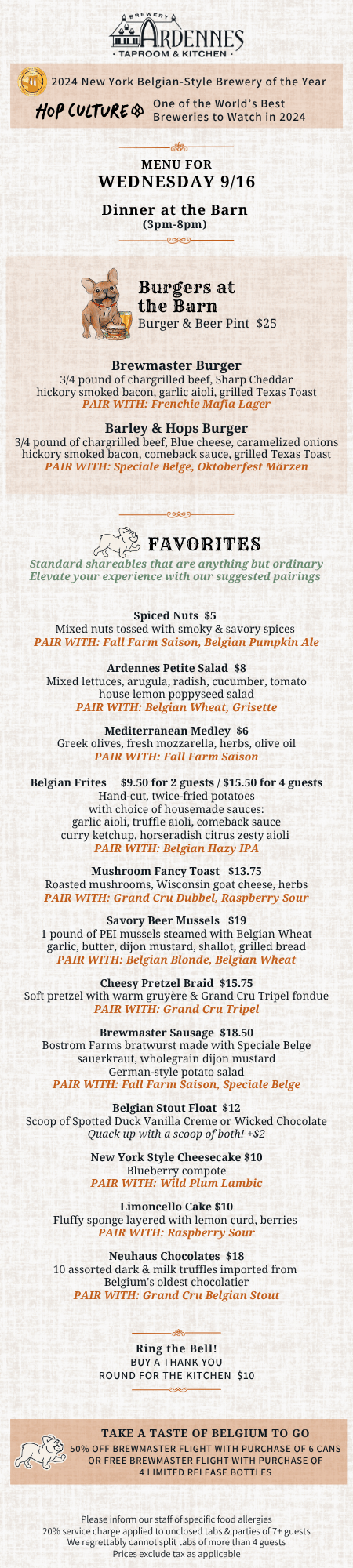 Brewery Ardennes Food Menu
