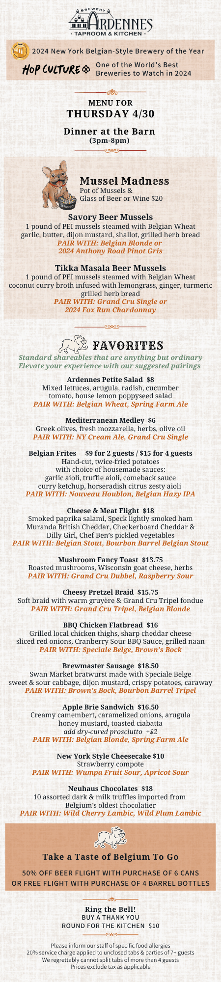Brewery Ardennes Food Menu