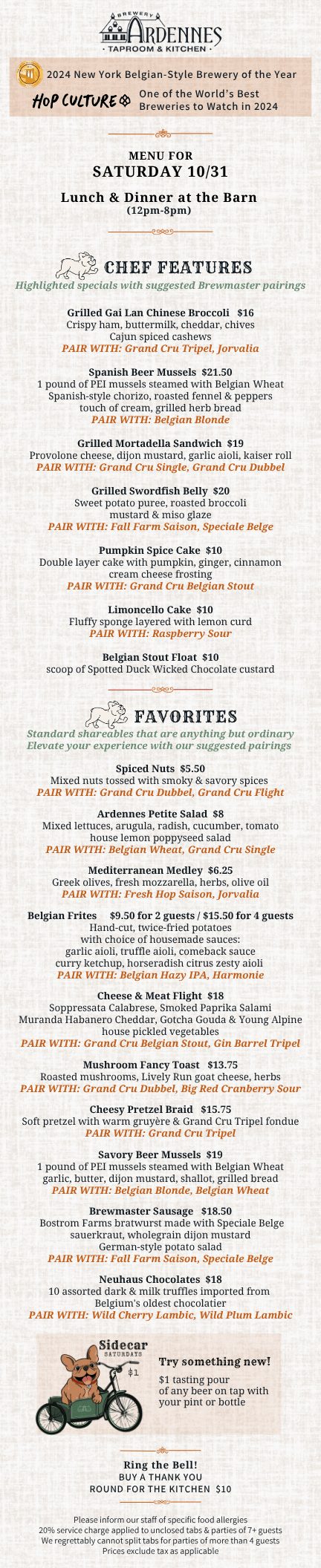 Brewery Ardennes Lunch and Dinner Menu