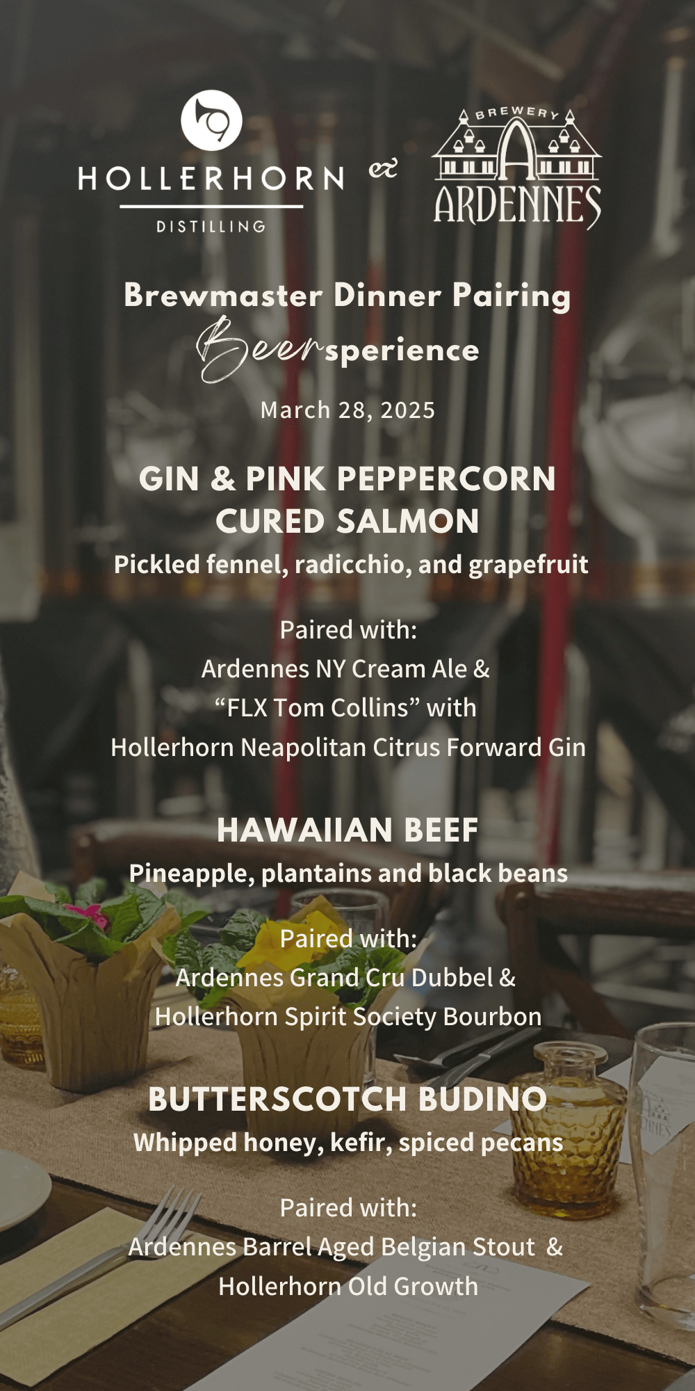 Brewery Ardennes Dinner Pairing Experience Menu