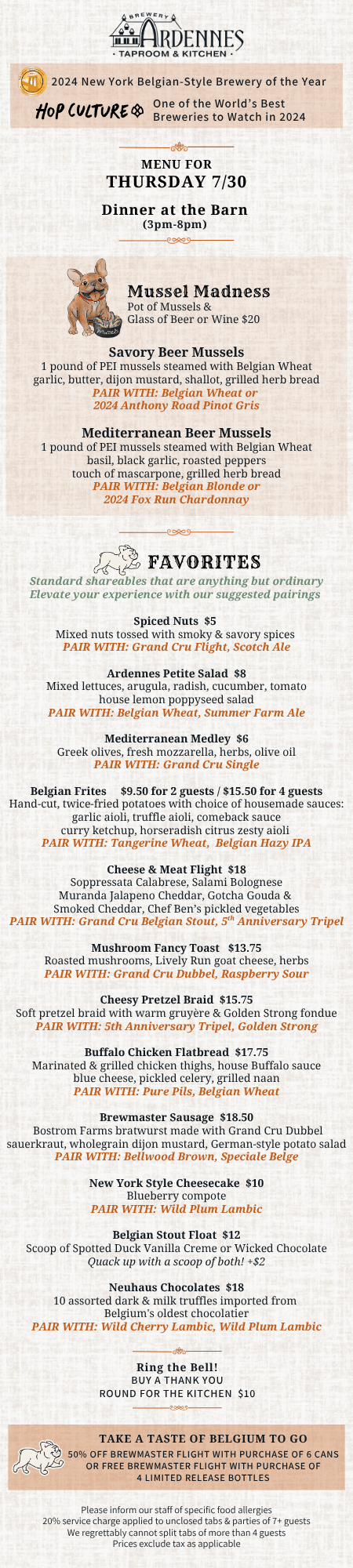 Brewery Ardennes Food Menu
