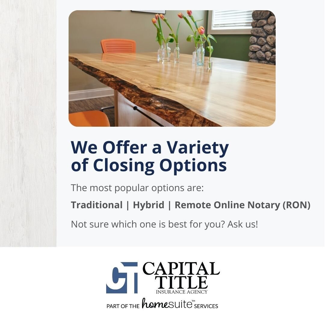 We offer a variety of closing options. Three of our most popular options are the traditional 🔵, hybrid 🟢 and remote 🟣 options. Not sure which one works best for you? Here&rsquo;s a breakdown and a benefit of each style.

🔵 Traditional Closing: Th