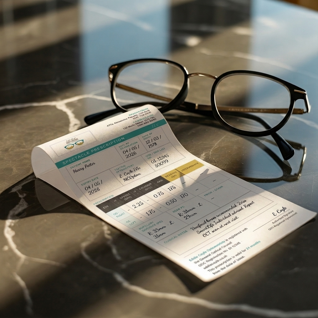 A spectacle prescription issued by eddie coyle optometrists- everything you need to order your next pair of glasses, explained clearklyl.