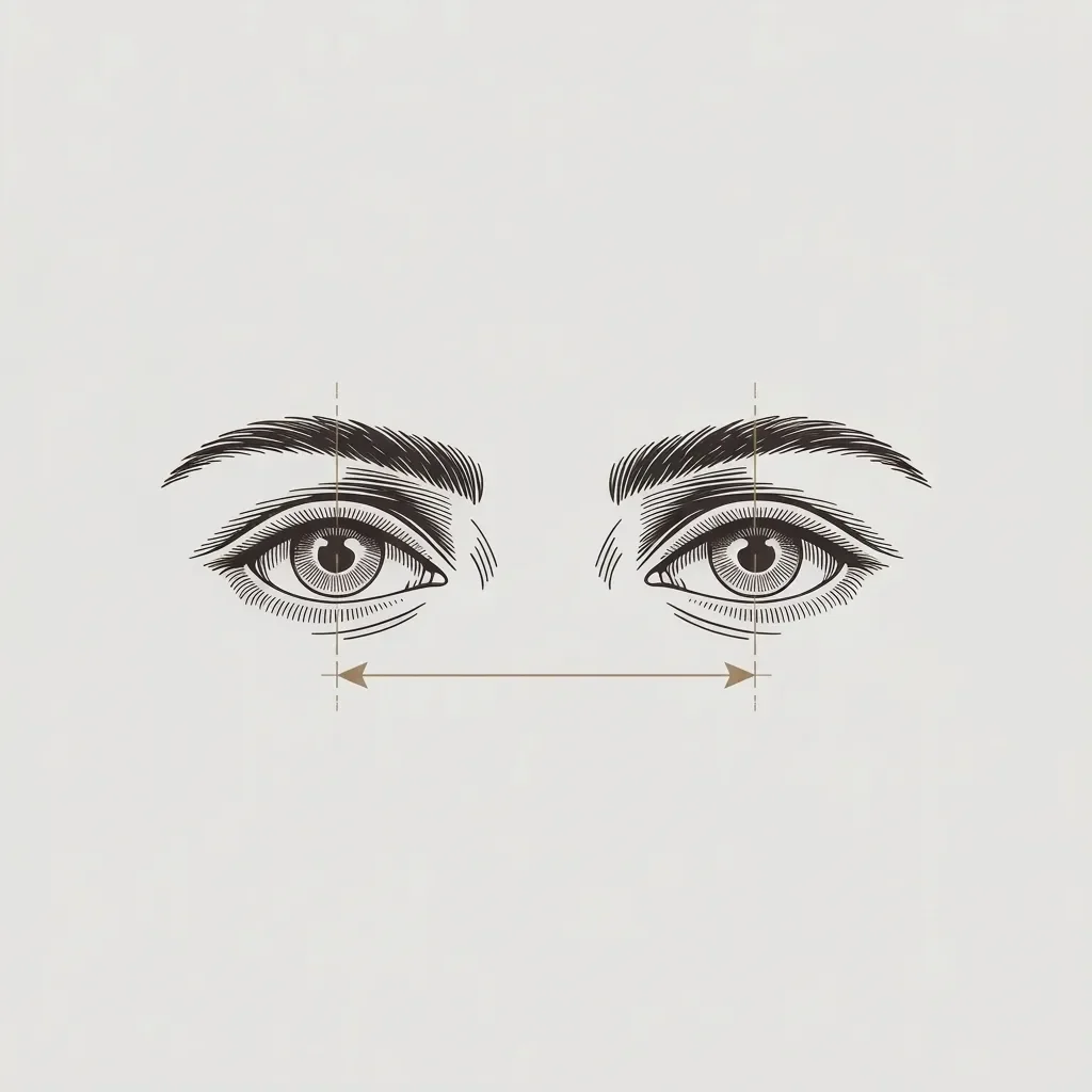 Diagram showing pupillary distance measured between the centres of both eyes