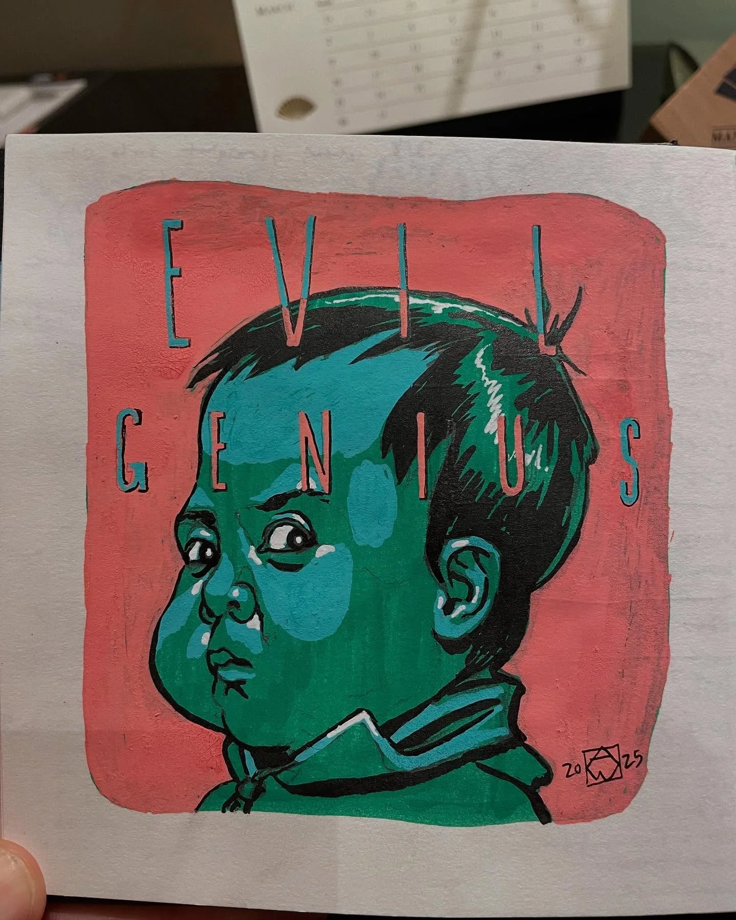 Drew the Jalape&ntilde;o kid as an evil genius. Fun on a long haul flight.