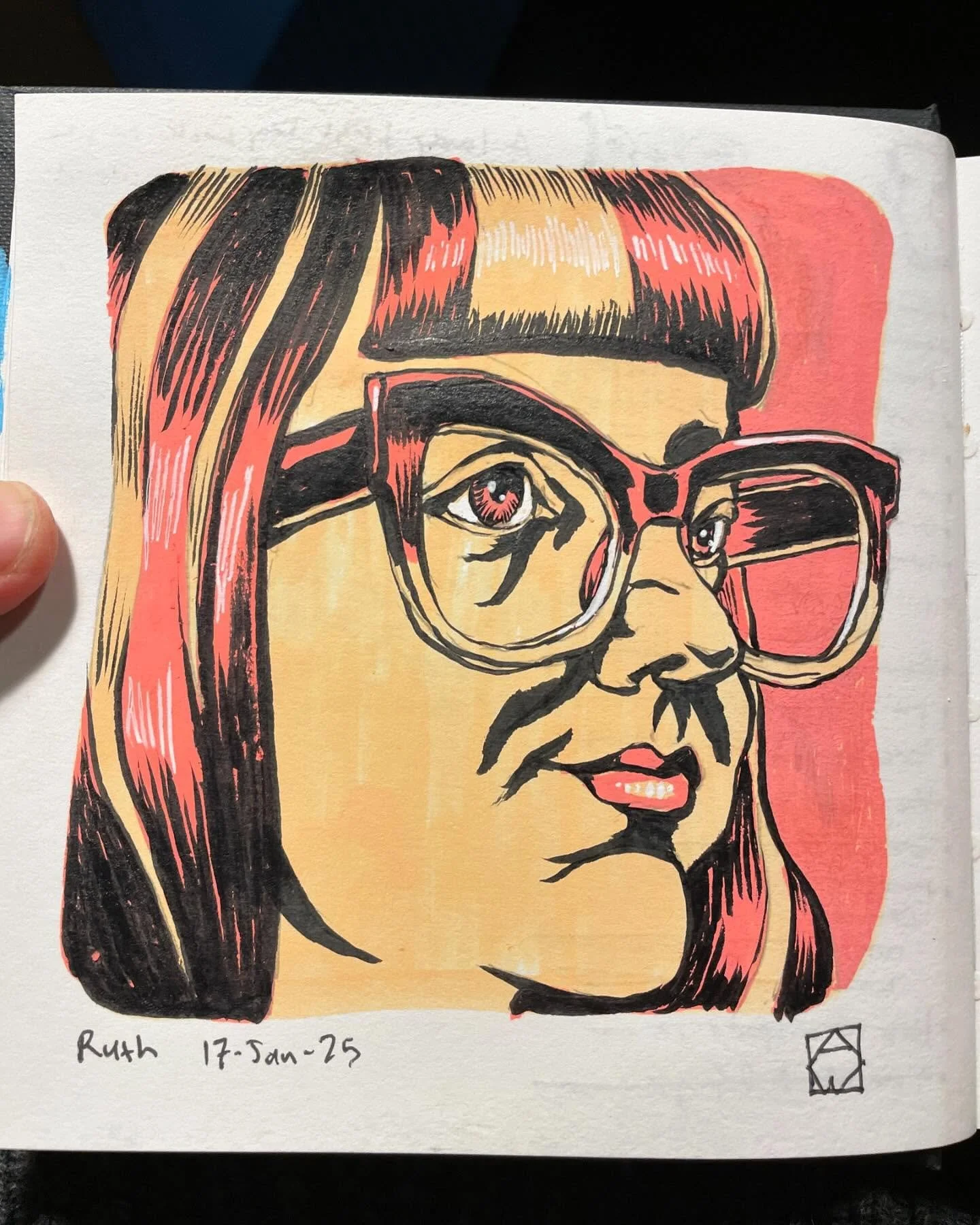 First doodle in the new sketchbook this year. 

A quick @posca_uk, pen and ink portrait of @ruth.broadway from a recent @draw_brighton portrait session. 

Ruth has great spectacle game!

Happy Saturday, happy February. 
_____
#portrait 
#sketchbook 
