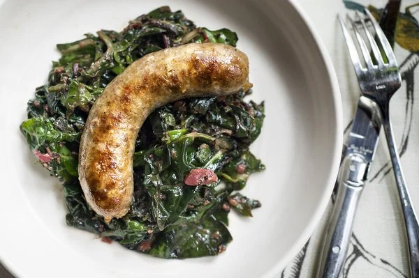 SAUSAGE WITH CHARD AND RHUBARB