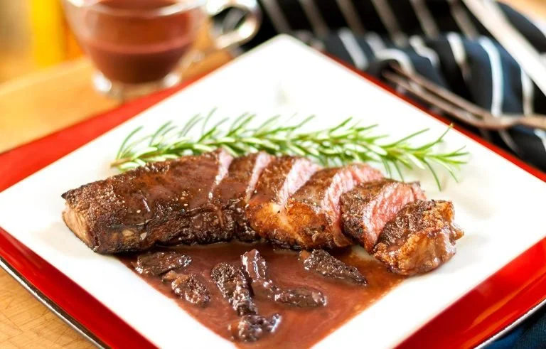 STEAK WITH MOREL &amp; RAMP BORDELAISE SAUCE