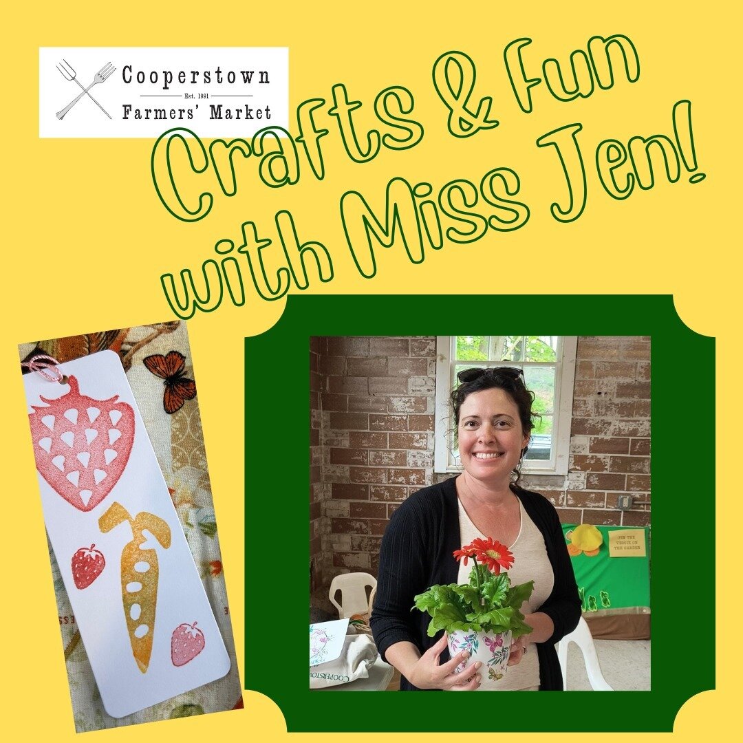 Kids can join Miss Jen for crafts and fun at the Market this Saturday. Make a bookmark with fruit and veggie stamps. Explore the Market and take part in a Scavenger Hunt to win a yummy prize (carrots and apples from Heller's Farm!).

Free crafts and 