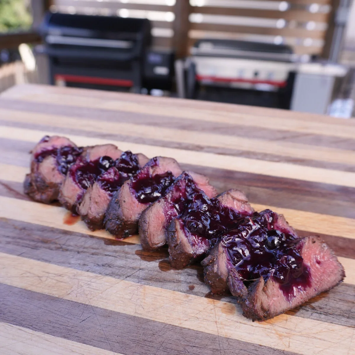 Grilled Venison with Blueberry, Pinot Noir and Balsamic Reduction