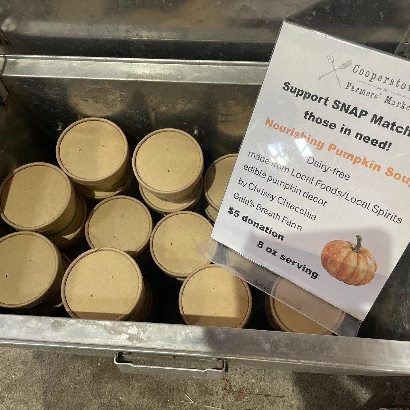 Today at the Market: Buy some delicious pumpkin soup made by @gaiasbreathfarmer and all proceeds will help neighbors in need buy local food. 

For shoppers who use SNAP: If your EBT card is $0, we have vouchers, funded by donors to @otsego2000, so yo