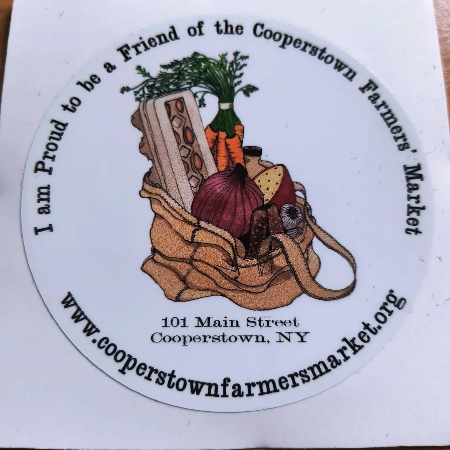Become a Friend of the Cooperstown Farmers' Market and get this cool sticker and our gratitude for investing in this year-round community resource.

Otsego 2000 Board Member Susan Huxtable will be at the Market Saturday, get your limited edition Frie