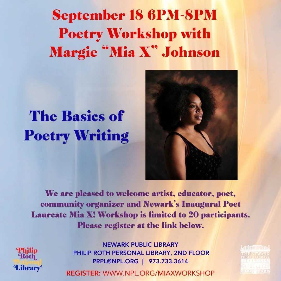 Please join us next Thursday for a free poetry writing workshop, featuring @bestthingcreated 

This workshop is limited to 20 participants.
 
Please register at www.npl.org/miaxworkshop 

#newark #creativewriting #workshops #poetrycommunity #poetrywo