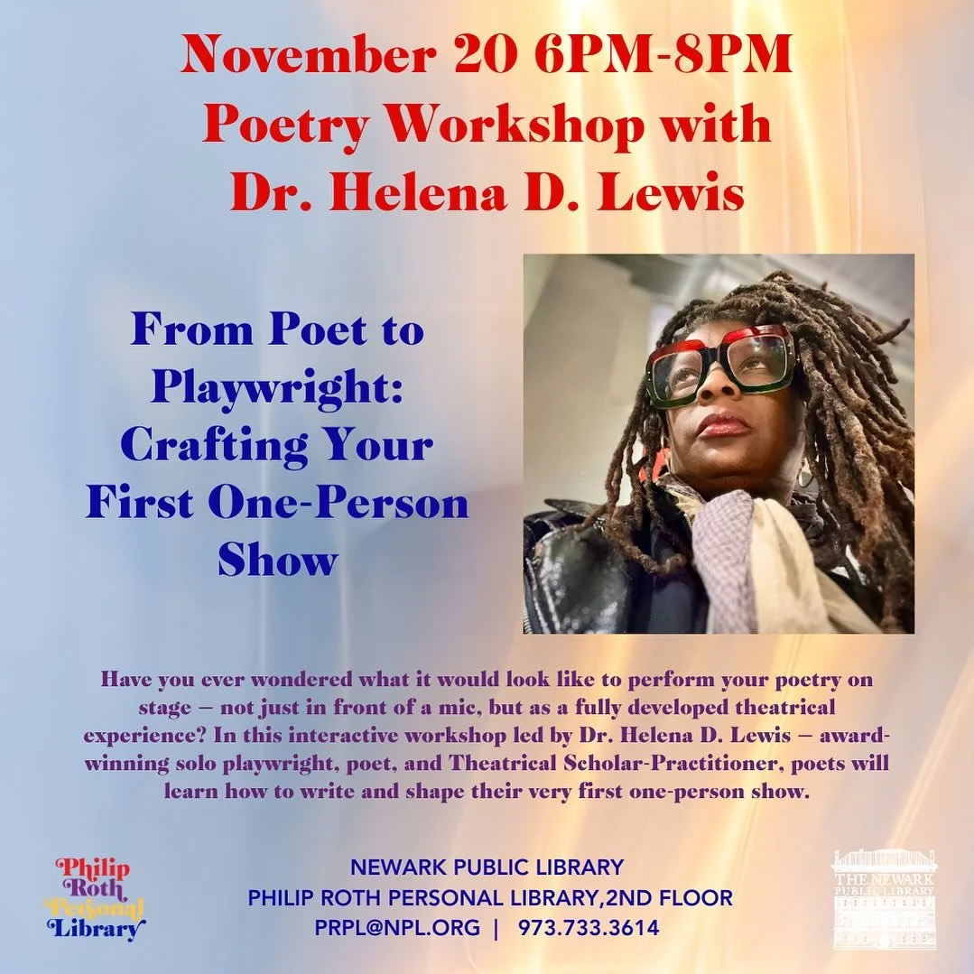 Please join us next Thursday 11/20 for a poetry workshop featuring @hdlewispoet 

This workshop is free and open to the public. Registration is not required.

#newarkpubliclibrary #newarknj #workshops #poetryworkshop #poetrywriting #writingworkshop