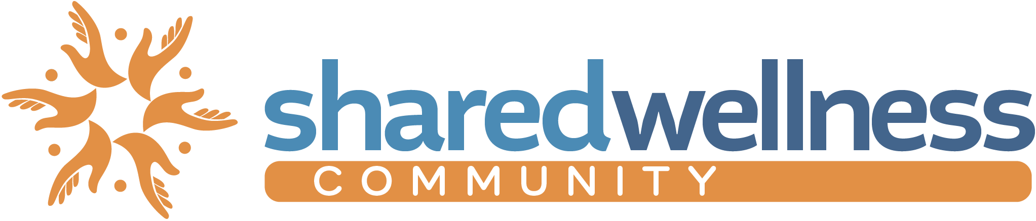 Shared Wellness Community logo with abstract design of hands forming a circle.
