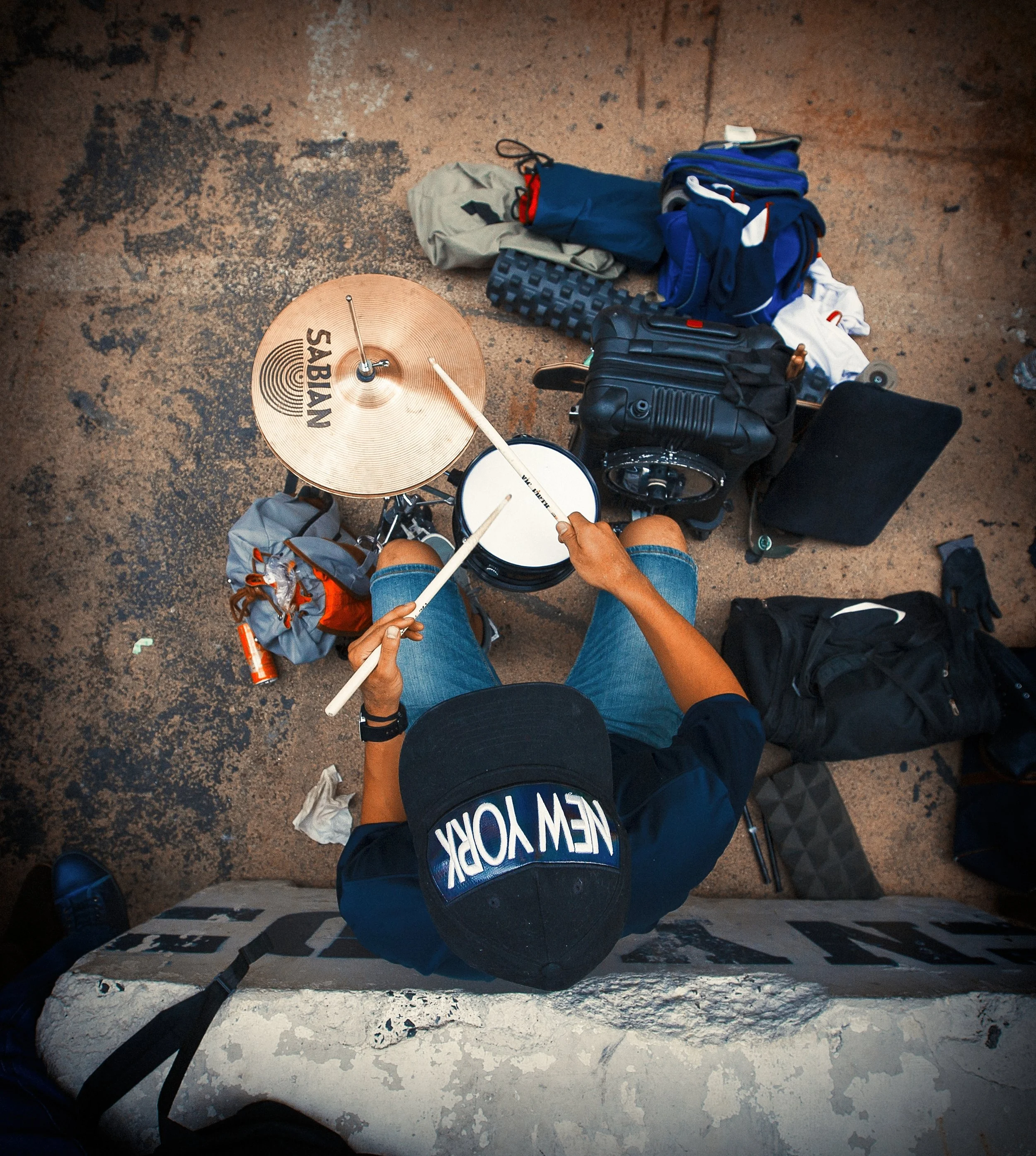 Street Drummer from Above