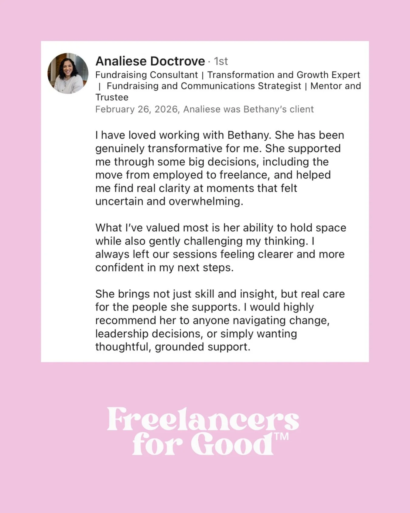 One of the things I care most about in my work is helping people find clarity when things feel uncertain.

Especially when they&rsquo;re navigating big decisions about work, identity and what comes next.

Over the years I&rsquo;ve supported many char