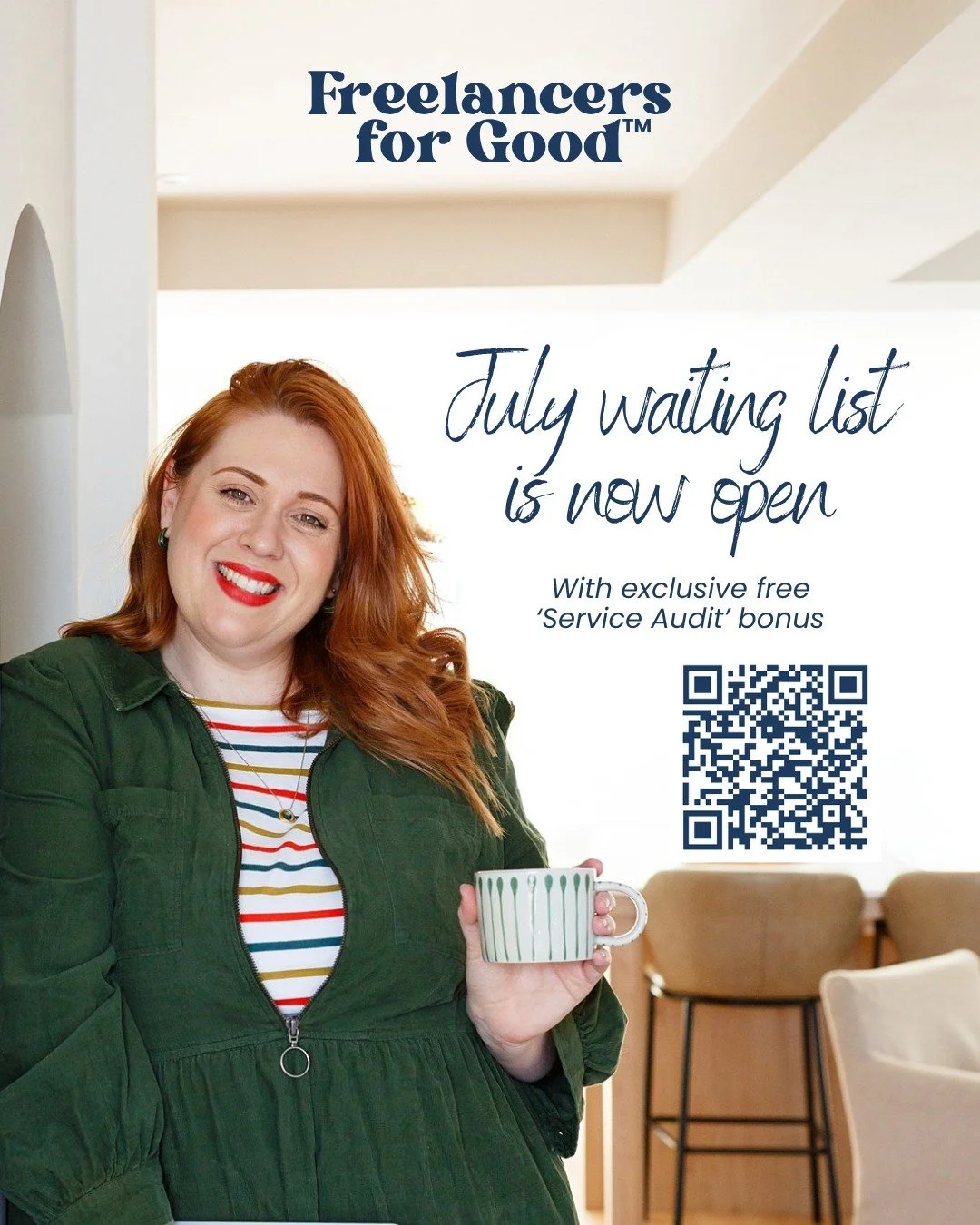 The next opportunity to join my programme Freelancers for Good&trade; is in July, and the July waitlist is now open. 

If you join the July cohort, I&rsquo;ll include a full audit of your current positioning before you even start the programme. 

I&r